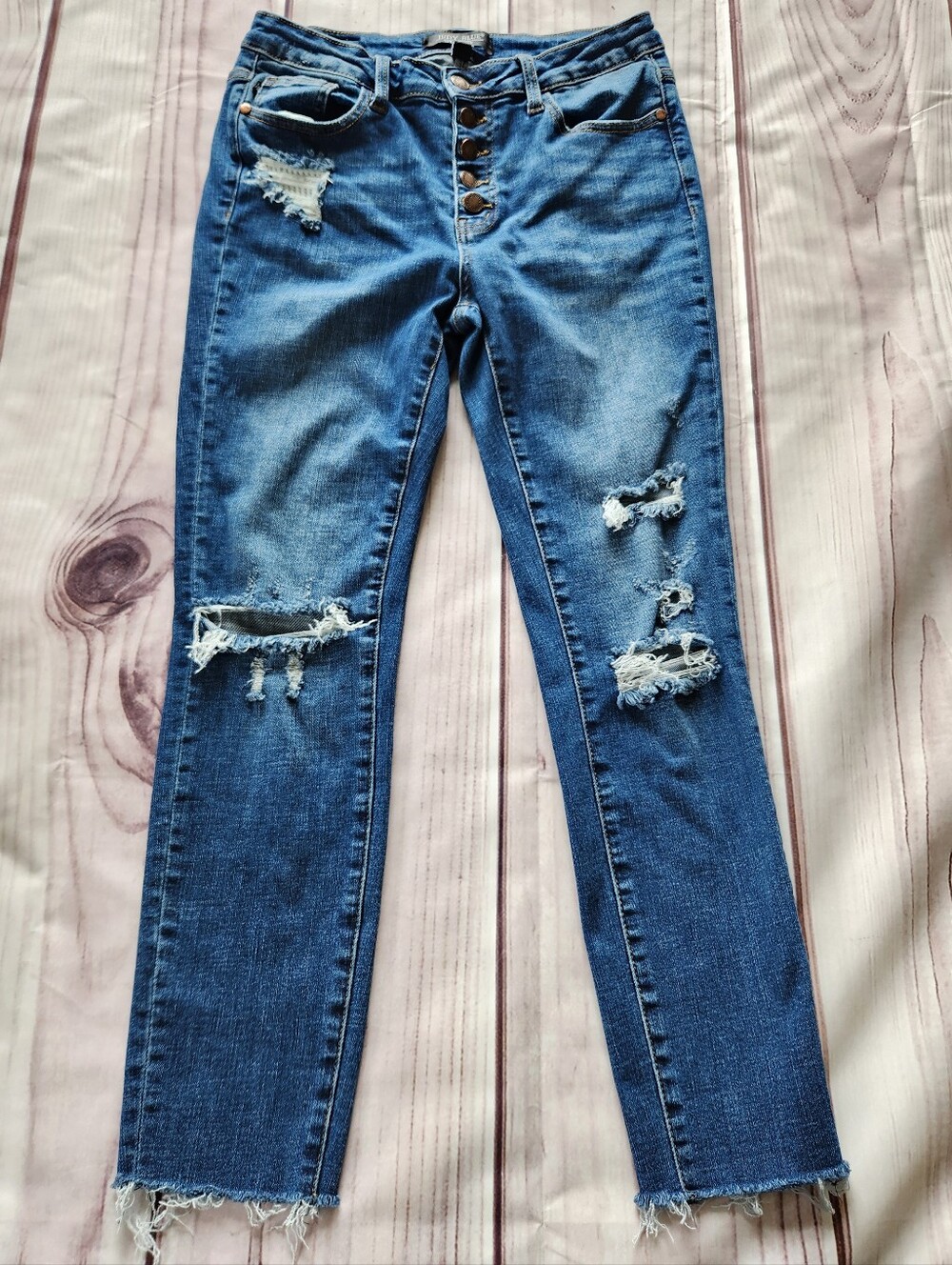 Judy Blue "Mid Rise Skinny Fit" Blue Jean Distressed, Women's Size 8/29 - Picture 3 of 10